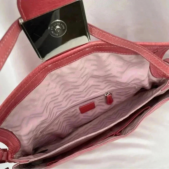 Via Spiga Bejeweled Leather Clutch Purse Pink Snap Close Dbl Adjustable Handles - Picture 6 of 16